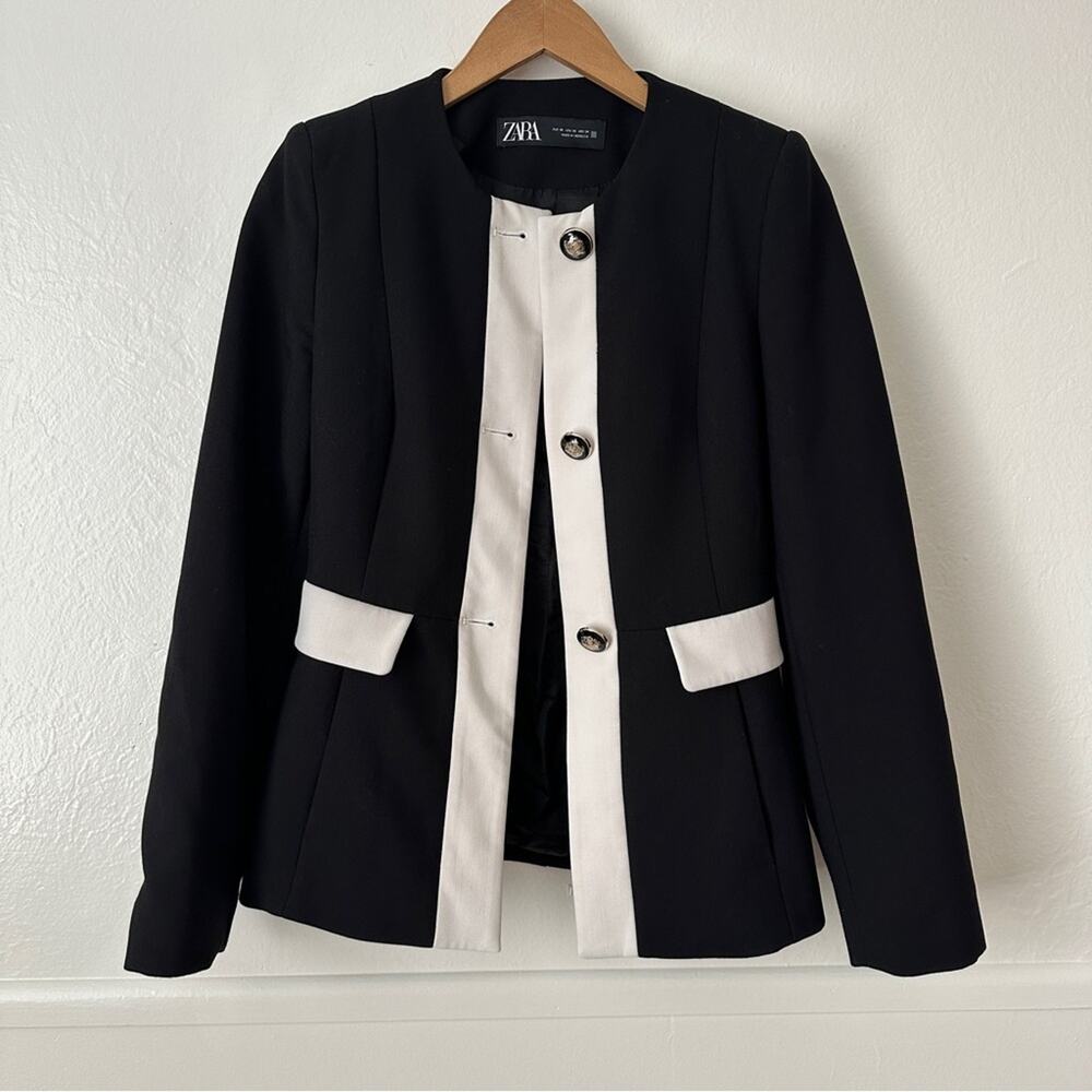 Zara Mixed Fitted Two Tone White Black Blazer XS